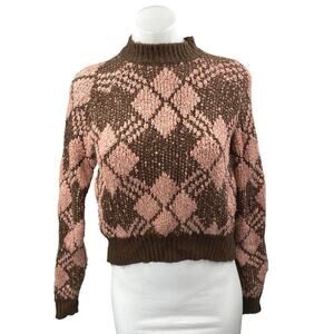 Coco + Jaimeson Brown Pink Argyle Long Sleeve Mock Neck Sweater Top Size S
